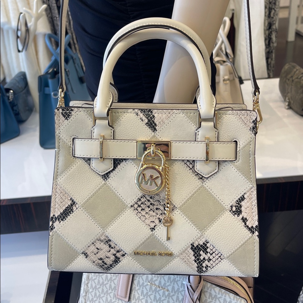 MICHAEL KORS Hamilton Sm Patchwork and Snake Embossed Satchel Crossbody
Natural - Picture 14 of 16